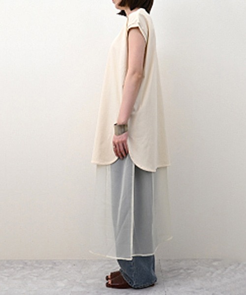 STYLEBLOCK(スタイルブロック)の「天竺×オーガンジーレイヤード風ワンピース(ワンピース・レディース・チャコールグレー/ホワイト/ブラック/ライトベージュ・M)」の7枚目の写真