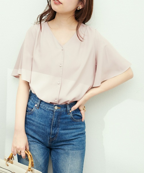 natural couture（ナチュラルクチュール）の「ちびパール釦フレア袖ブラウス（シャツ/ブラウス・レディース・ネイビー/オフホワイト/サックスブルー/グレイッシュベージュ/グリーン/イエロー/ピンク系その他/ミント・FREE）」の13枚目の写真