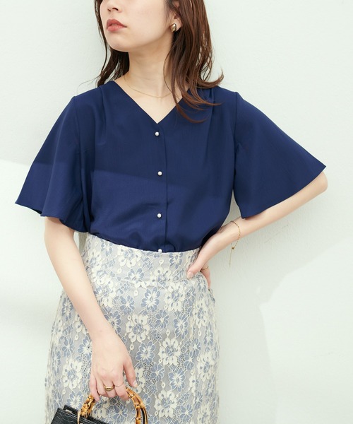 cen. セン. 日本製　japan リボン　長袖ブラウス　フレア　リブ　黒　F cen. セン. 日本製 japan リボン 長袖ブラウス フレア リブ 黒 F