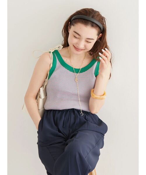 AMERICAN HOLIC（アメリカンホリック）の「マルチボーダータンクトップ（インナーウェア/肌着・レディース・ブルー/ピンク/イエロー/ブラウン・M/L）」の7枚目の写真