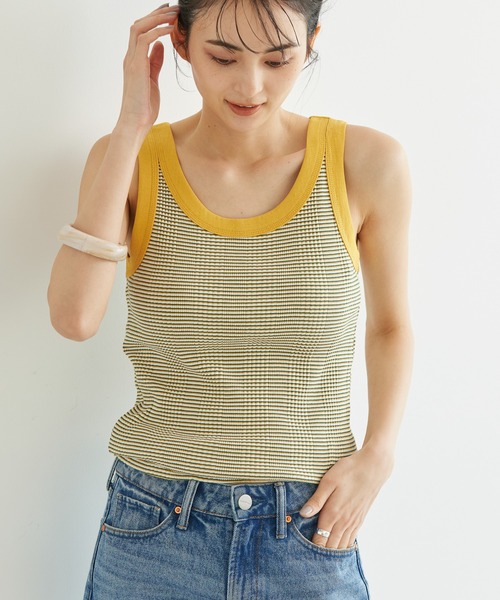 AMERICAN HOLIC（アメリカンホリック）の「マルチボーダータンクトップ（インナーウェア/肌着・レディース・ブルー/ピンク/イエロー/ブラウン・M/L）」の3枚目の写真