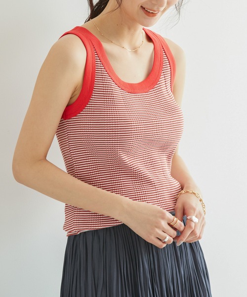 AMERICAN HOLIC（アメリカンホリック）の「マルチボーダータンクトップ（インナーウェア/肌着・レディース・ブルー/ピンク/イエロー/ブラウン・M/L）」の5枚目の写真