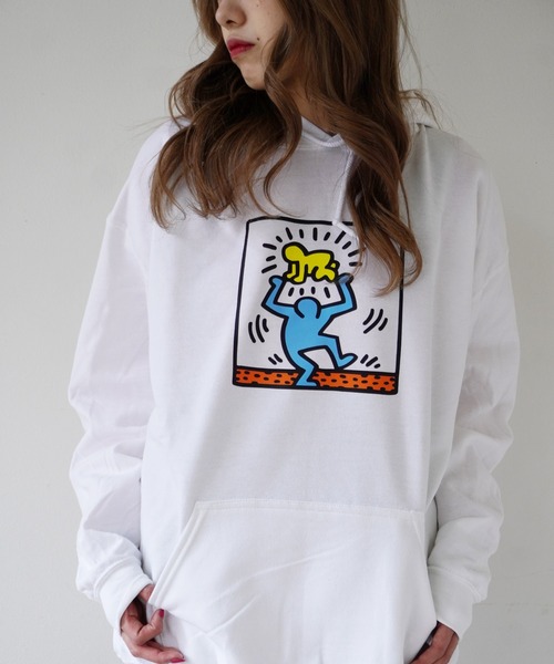 Keith Haring(キース・ヘリング)の「【 Keith Haring / キースヘリング 】FRONT ART HOODIE パーカー(パーカー・メンズ・ホワイト/ブラック/グレー・XL/L/M)」の4枚目の写真