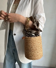 DouDou | フリルハンドルラフィアバケット(ショルダーバッグ)