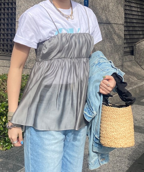 DouDou（ドゥドゥ）の「フリルハンドルラフィアバケット（ショルダーバッグ・レディース・ブラック/ベージュ・FREE）」の3枚目の写真