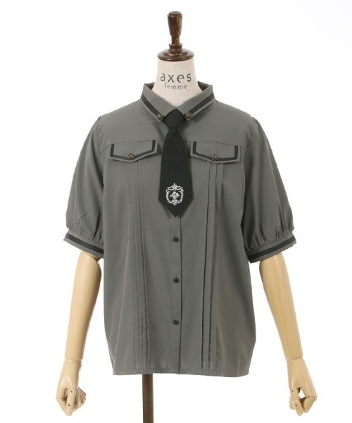 axes femme（アクシーズファム）の「ミリタリー風タイ付ブラウス（シャツ/ブラウス・レディース・カーキ/ベージュ/ホワイト・MEDIUM/LARGE）」の17枚目の写真