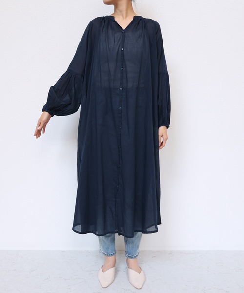 セール】インド綿長袖ギャザーワンピース（ワンピース）｜andme