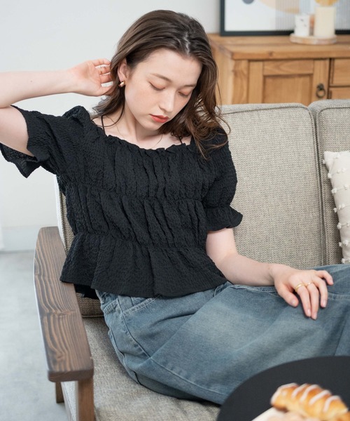 WEGO（ウィゴー）の「WEGO/クリンクルシャーリングブラウス（シャツ/ブラウス・レディース・ブラック/ホワイト/オレンジ・FREE）」の2枚目の写真