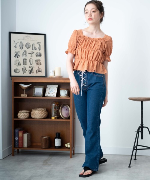 WEGO（ウィゴー）の「WEGO/クリンクルシャーリングブラウス（シャツ/ブラウス・レディース・ブラック/ホワイト/オレンジ・FREE）」の10枚目の写真