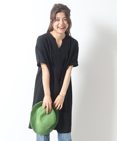 DRESKIP(ドレスキップ)の「◆ウエストタックがすっきり見え さらりスキッパーチュニック(チュニック・レディース・ライトベージュ/イエロー/ブラック・02/03/04)」の1枚目の写真