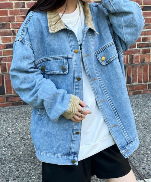 CLEA（クレア）の「コーデュロイ襟切り替え ビッグシルエット デニム