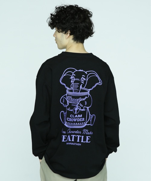 MANASTASH（マナスタッシュ）の「MANASTASH/マナスタッシュ/CiTee L/S TEE ELEPHANT/ロングスリーブエレファントTシャツ（Tシャツ/カットソー・メンズ・バーガンディー/ブラック/ホワイト・M/L/2XL/XL）」の3枚目の写真