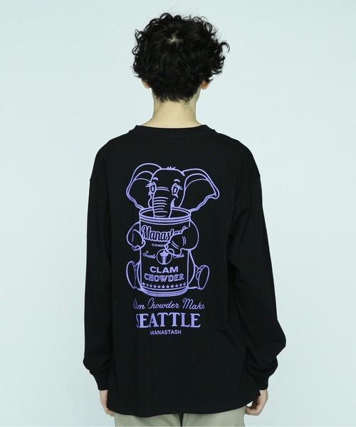 MANASTASH（マナスタッシュ）の「MANASTASH/マナスタッシュ/CiTee L/S TEE ELEPHANT/ロングスリーブエレファントTシャツ（Tシャツ/カットソー・メンズ・バーガンディー/ブラック/ホワイト・M/L/2XL/XL）」の17枚目の写真