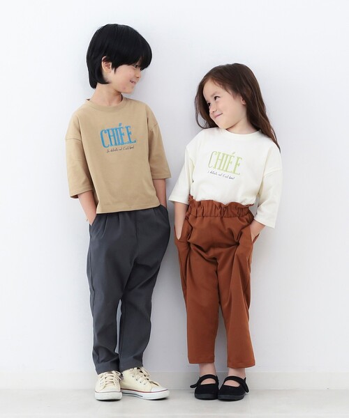 THE SHOP TK （ザ ショップ ティーケー ）の「◆【100-140】刺繍ロゴ七分Tシャツ（Tシャツ/カットソー・キッズ・ボルドー/チャコールグレー/オフホワイト/ベージュ・11/13/14/10/12）」の5枚目の写真