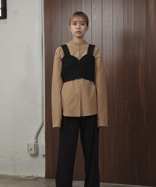 OAF ニットビスチェ　LAYERED WOOL BUSTIER GRAY AW】WOMEN 針抜き畦ニットベスト オフホワイト 071634702