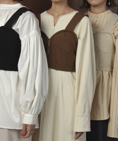 ニット セーター KNIT BUSTIER LONG  SHIRTS/ニットビスチェロングシャツ レディース Honeys ニット セーター シャツ付ビスチェニット レディース