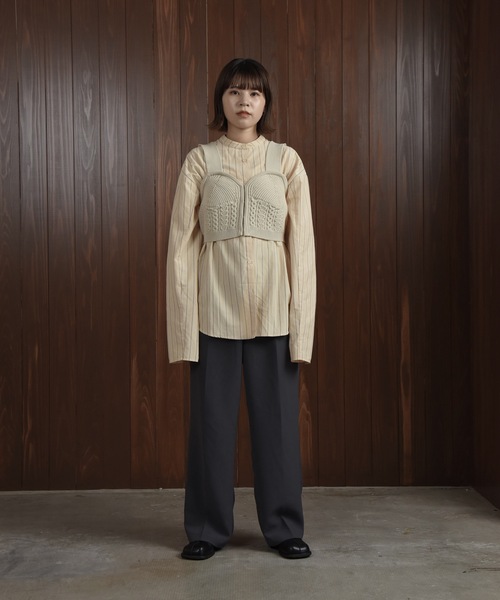 OAF ニットビスチェ　LAYERED WOOL BUSTIER GRAY 襟付きハイゲージ編みニットプルオーバーsdpxyf6301 グレー