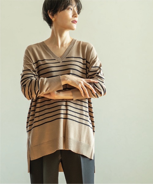 OPAQUE.CLIP（オペークドットクリップ）の「◆リラクシーVネックニット【洗濯機洗い可／UVケア】（ニット/セーター・レディース・ボルドー/ベージュ系その他2/グレー/ブラック・38/40/36/42）」の18枚目の写真