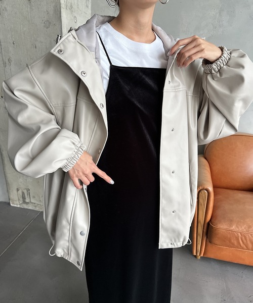 セール】フェイクレザーオーバージャケット（ブルゾン）｜andme