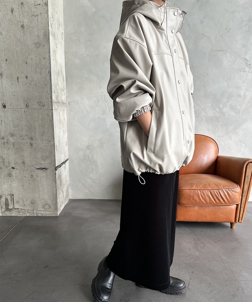 セール】フェイクレザーオーバージャケット（ブルゾン）｜andme