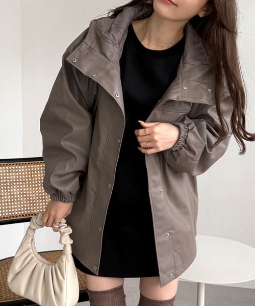 セール】フェイクレザーオーバージャケット（ブルゾン）｜andme