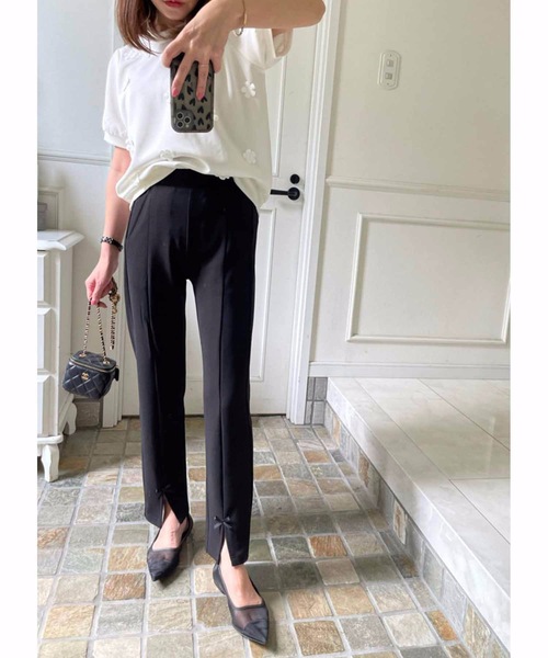 M y u（ミュー）の「美脚　リボンストレッチレギンスパンツ（その他パンツ・レディース・ブラック/ブラック系2・SMALL/ML/L/S）」の3枚目の写真