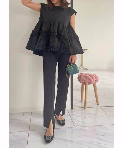 M y u（ミュー）の「美脚　リボンストレッチレギンスパンツ（その他パンツ・レディース・ブラック/ブラック系2・SMALL/ML/L/S）」の6枚目の写真