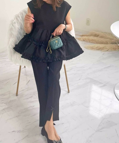 M y u（ミュー）の「美脚　リボンストレッチレギンスパンツ（その他パンツ・レディース・ブラック/ブラック系2・SMALL/ML/L/S）」の7枚目の写真