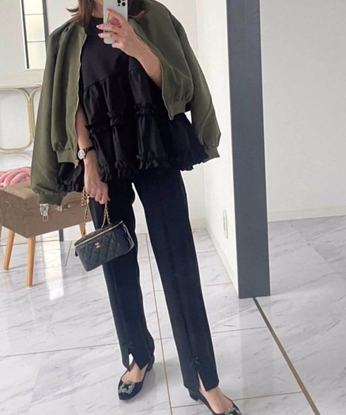 M y u（ミュー）の「美脚　リボンストレッチレギンスパンツ（その他パンツ・レディース・ブラック/ブラック系2・SMALL/ML/L/S）」の8枚目の写真