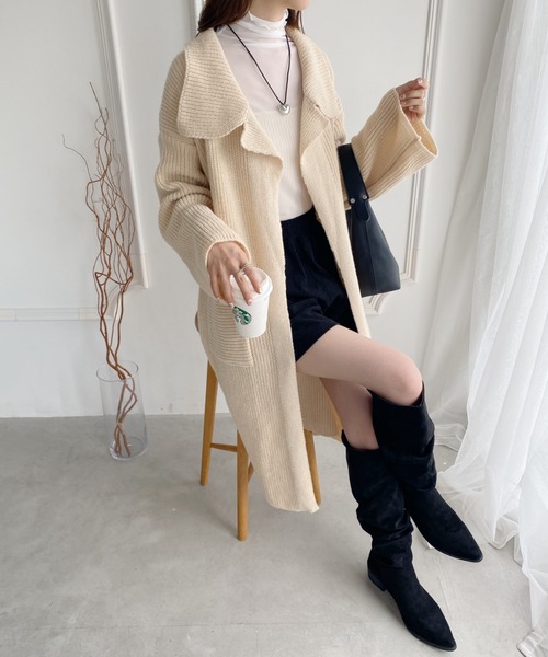 yuue' ( wear )（ユーイ）の「ドロップショルダー オーバーサイズコート（チェスターコート・レディース・キャメル/ブラック/ダークブラウン/ベージュ・FREE）」の3枚目の写真