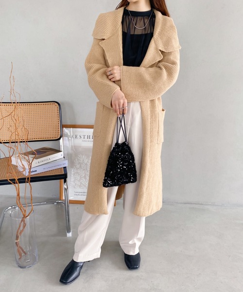 yuue' ( wear )（ユーイ）の「ドロップショルダー オーバーサイズコート（チェスターコート・レディース・キャメル/ブラック/ダークブラウン/ベージュ・FREE）」の15枚目の写真