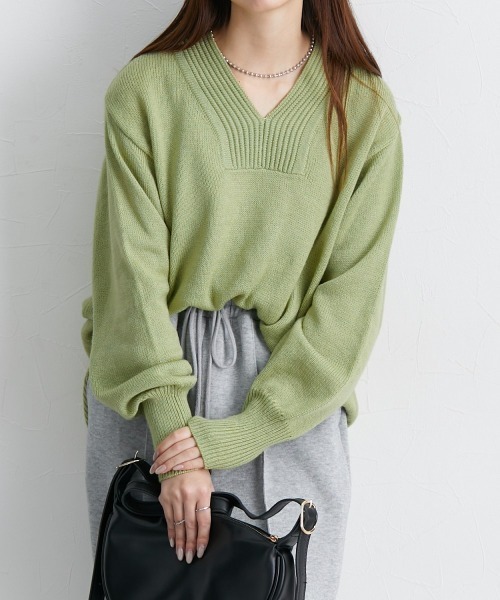 nissen(ニッセン)の「【販売終了】【プチプライス】リブ衿Vネックニット(ニット/セーター・レディース・杢グレー/ダークブルー/アイボリー/ブラック/グリーン系その他・S/M/L/LL)」の4枚目の写真