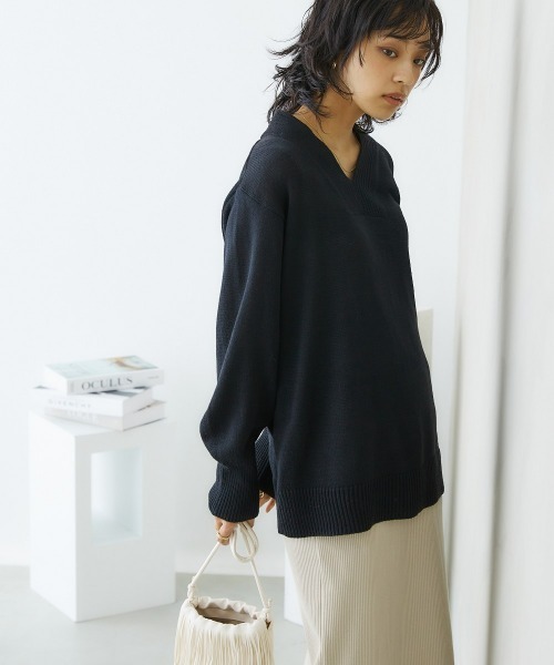 nissen(ニッセン)の「【販売終了】【プチプライス】リブ衿Vネックニット(ニット/セーター・レディース・杢グレー/ダークブルー/アイボリー/ブラック/グリーン系その他・S/M/L/LL)」の3枚目の写真
