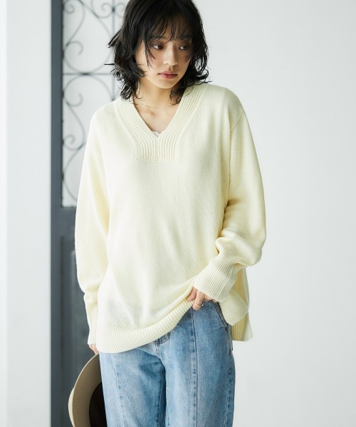 nissen(ニッセン)の「【販売終了】【プチプライス】リブ衿Vネックニット(ニット/セーター・レディース・杢グレー/ダークブルー/アイボリー/ブラック/グリーン系その他・S/M/L/LL)」の6枚目の写真
