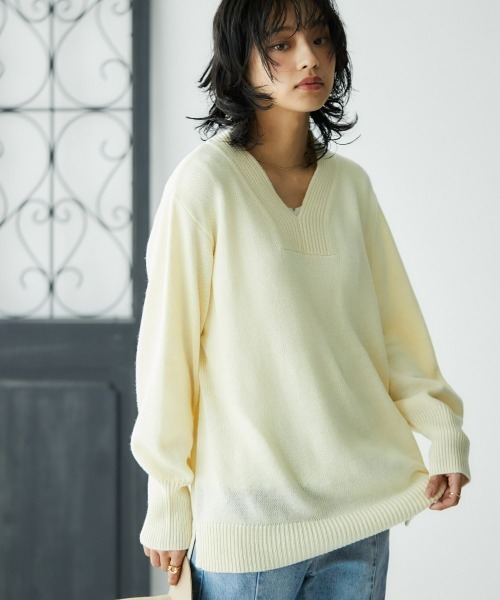 nissen(ニッセン)の「【販売終了】【プチプライス】リブ衿Vネックニット(ニット/セーター・レディース・杢グレー/ダークブルー/アイボリー/ブラック/グリーン系その他・S/M/L/LL)」の7枚目の写真