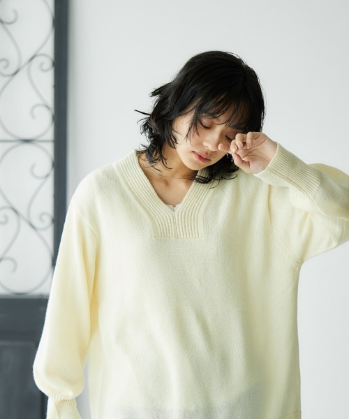 nissen(ニッセン)の「【販売終了】【プチプライス】リブ衿Vネックニット(ニット/セーター・レディース・杢グレー/ダークブルー/アイボリー/ブラック/グリーン系その他・S/M/L/LL)」の8枚目の写真