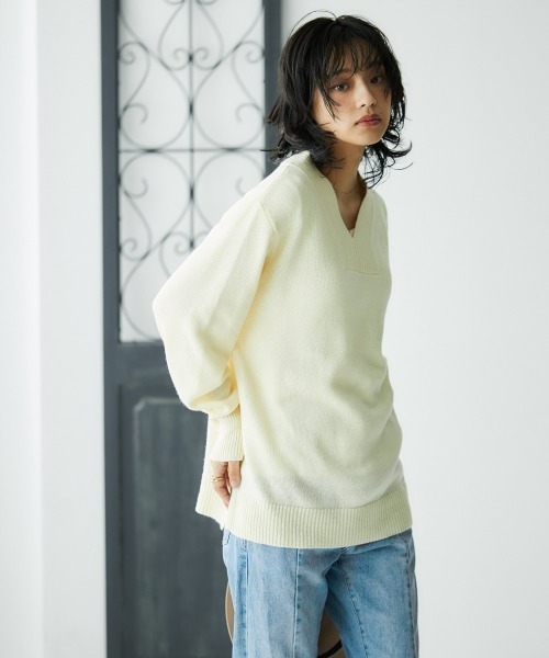 nissen(ニッセン)の「【販売終了】【プチプライス】リブ衿Vネックニット(ニット/セーター・レディース・杢グレー/ダークブルー/アイボリー/ブラック/グリーン系その他・S/M/L/LL)」の9枚目の写真