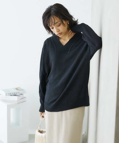 nissen(ニッセン)の「【販売終了】【プチプライス】リブ衿Vネックニット(ニット/セーター・レディース・杢グレー/ダークブルー/アイボリー/ブラック/グリーン系その他・S/M/L/LL)」の15枚目の写真