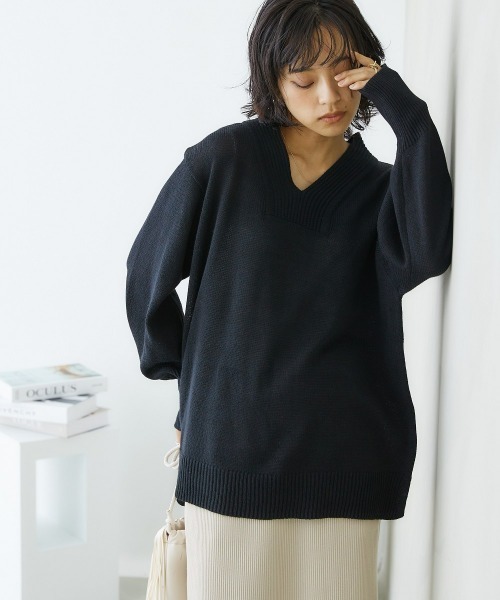 nissen(ニッセン)の「【販売終了】【プチプライス】リブ衿Vネックニット(ニット/セーター・レディース・杢グレー/ダークブルー/アイボリー/ブラック/グリーン系その他・S/M/L/LL)」の16枚目の写真