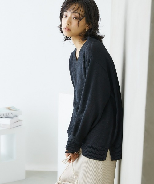 nissen(ニッセン)の「【販売終了】【プチプライス】リブ衿Vネックニット(ニット/セーター・レディース・杢グレー/ダークブルー/アイボリー/ブラック/グリーン系その他・S/M/L/LL)」の17枚目の写真