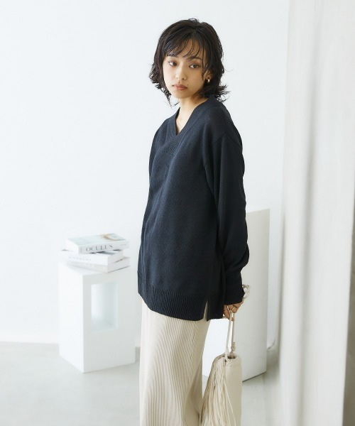 nissen(ニッセン)の「【販売終了】【プチプライス】リブ衿Vネックニット(ニット/セーター・レディース・杢グレー/ダークブルー/アイボリー/ブラック/グリーン系その他・S/M/L/LL)」の18枚目の写真