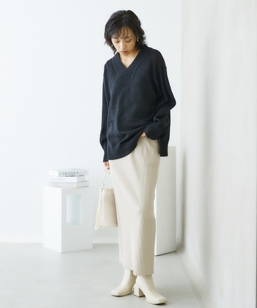 nissen(ニッセン)の「【販売終了】【プチプライス】リブ衿Vネックニット(ニット/セーター・レディース・杢グレー/ダークブルー/アイボリー/ブラック/グリーン系その他・S/M/L/LL)」の21枚目の写真