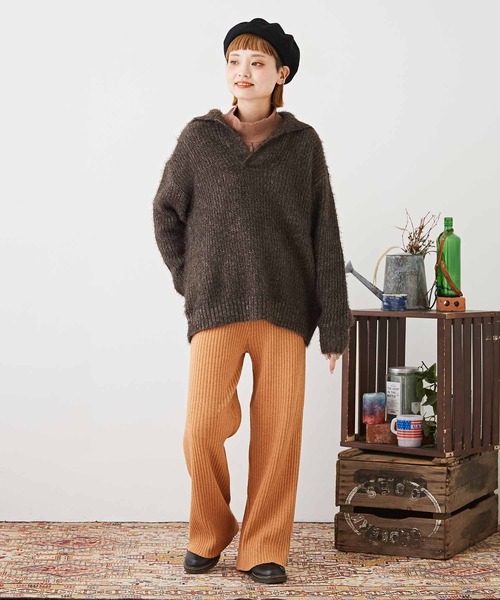 CUBE SUGAR（キューブシュガー）の「シャギーニット襟付スキッパープルオーバー（ニット/セーター・レディース・パープル/イエロー/チャコールグレー/レッド・M）」の6枚目の写真