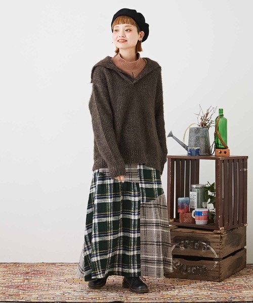 CUBE SUGAR（キューブシュガー）の「シャギーニット襟付スキッパープルオーバー（ニット/セーター・レディース・パープル/イエロー/チャコールグレー/レッド・M）」の7枚目の写真