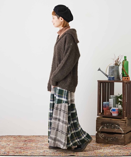 CUBE SUGAR（キューブシュガー）の「シャギーニット襟付スキッパープルオーバー（ニット/セーター・レディース・パープル/イエロー/チャコールグレー/レッド・M）」の8枚目の写真