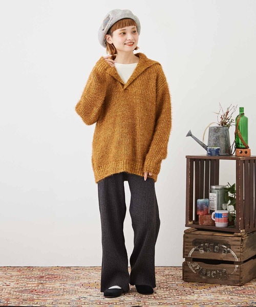 CUBE SUGAR（キューブシュガー）の「シャギーニット襟付スキッパープルオーバー（ニット/セーター・レディース・パープル/イエロー/チャコールグレー/レッド・M）」の12枚目の写真