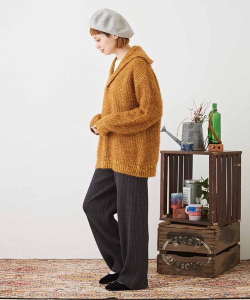 CUBE SUGAR（キューブシュガー）の「シャギーニット襟付スキッパープルオーバー（ニット/セーター・レディース・パープル/イエロー/チャコールグレー/レッド・M）」の13枚目の写真