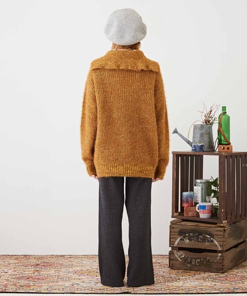 CUBE SUGAR（キューブシュガー）の「シャギーニット襟付スキッパープルオーバー（ニット/セーター・レディース・パープル/イエロー/チャコールグレー/レッド・M）」の14枚目の写真