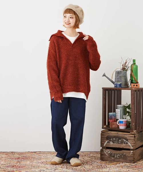 CUBE SUGAR（キューブシュガー）の「シャギーニット襟付スキッパープルオーバー（ニット/セーター・レディース・パープル/イエロー/チャコールグレー/レッド・M）」の15枚目の写真