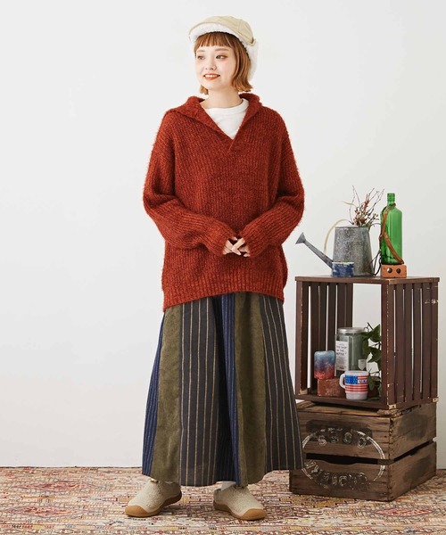 CUBE SUGAR（キューブシュガー）の「シャギーニット襟付スキッパープルオーバー（ニット/セーター・レディース・パープル/イエロー/チャコールグレー/レッド・M）」の16枚目の写真